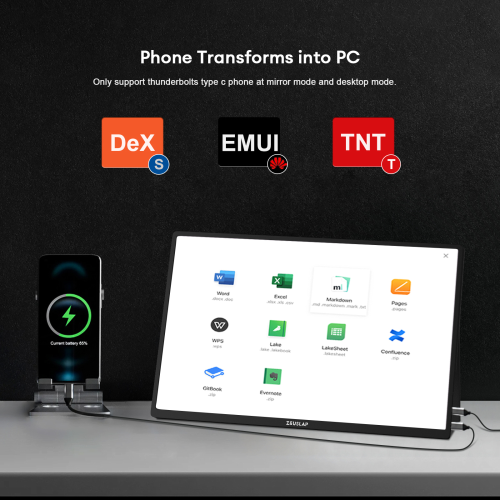 ZEUSLAP-P16 Plus 16" 180Hz Portable Monitor - 1920x1200 FHD 100% sRGB, Dual Thunderbolt, OD Boost, Ultra-Thin Metal, for Esports & Office