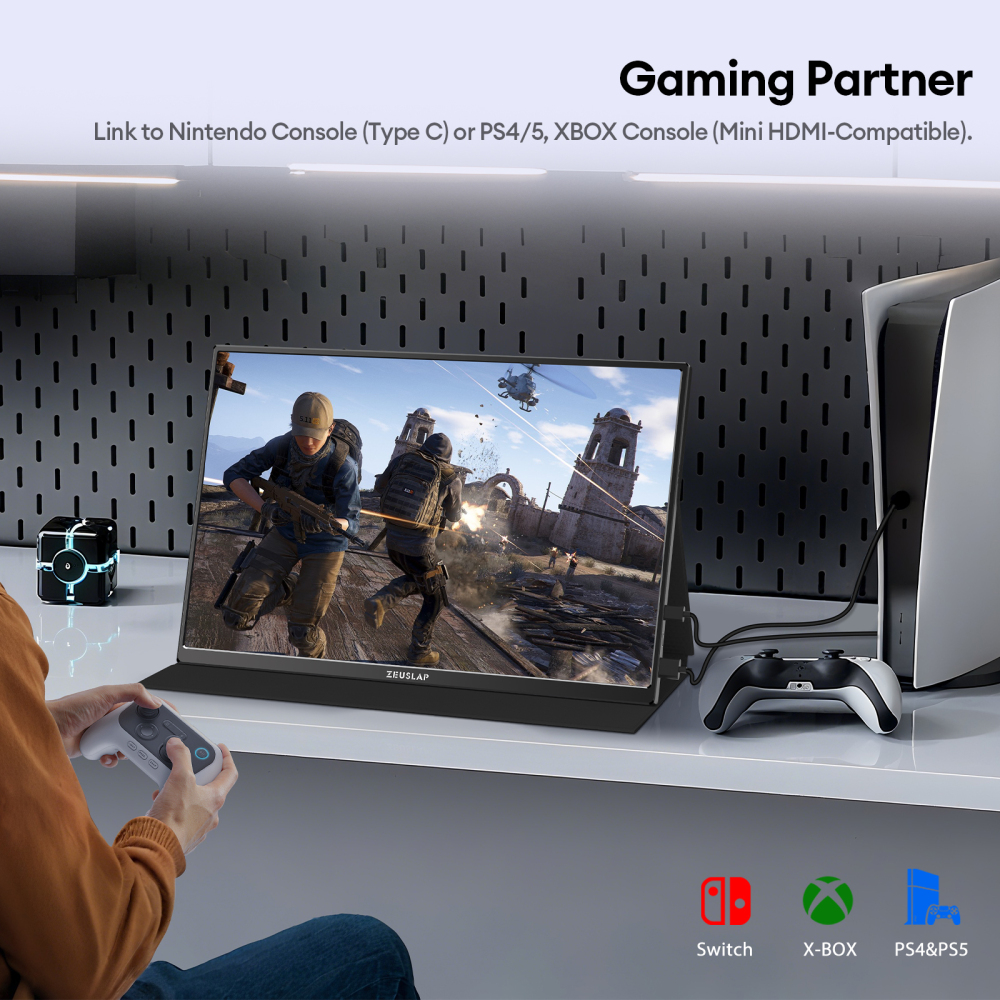 ZEUSLAP-P16 16" Portable Monitor - 1920x1200 FHD 100% sRGB, 400Nits, Dual Thunderbolt, 16:10 Aspect Ratio, Magnetic Sleeve & OD Boost