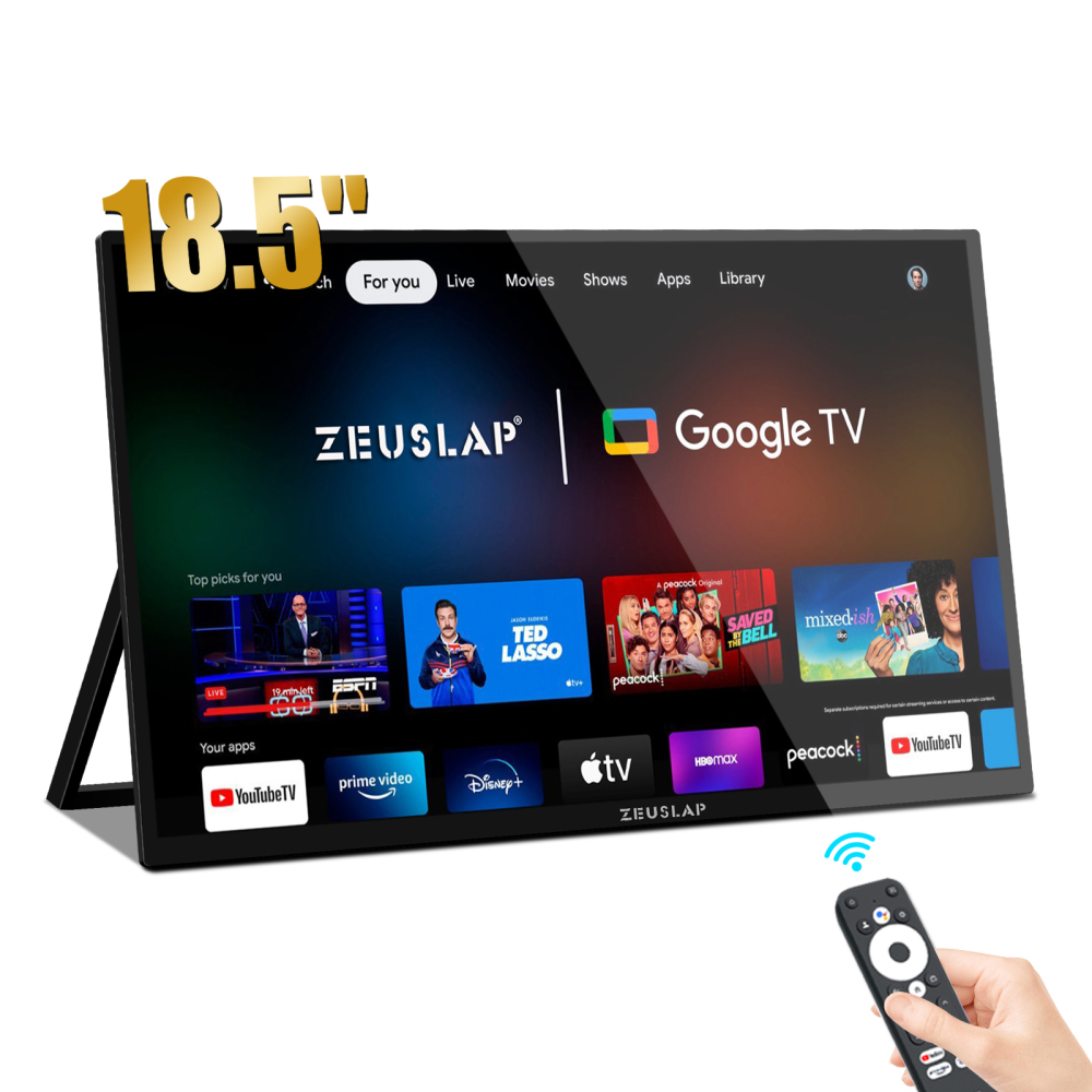 ZEUSLAP-Z18TV Pro 18.5" Smart Touchscreen Monitor with Google TV - Full HD 1080P IPS HDR10+, Netflix HD, Chromecast Built-in, 10-Point Touch, Dolby Audio, VESA Mount, Includes 16GB TF Card & Remote (TV/Monitor Dual Mode)