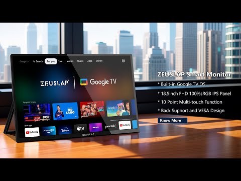 ZEUSLAP-Z18TV Pro 18.5" Smart Touchscreen Monitor with Google TV - Full HD 1080P IPS HDR10+, Netflix HD, Chromecast Built-in, 10-Point Touch, Dolby Audio, VESA Mount, Includes 16GB TF Card & Remote (TV/Monitor Dual Mode)
