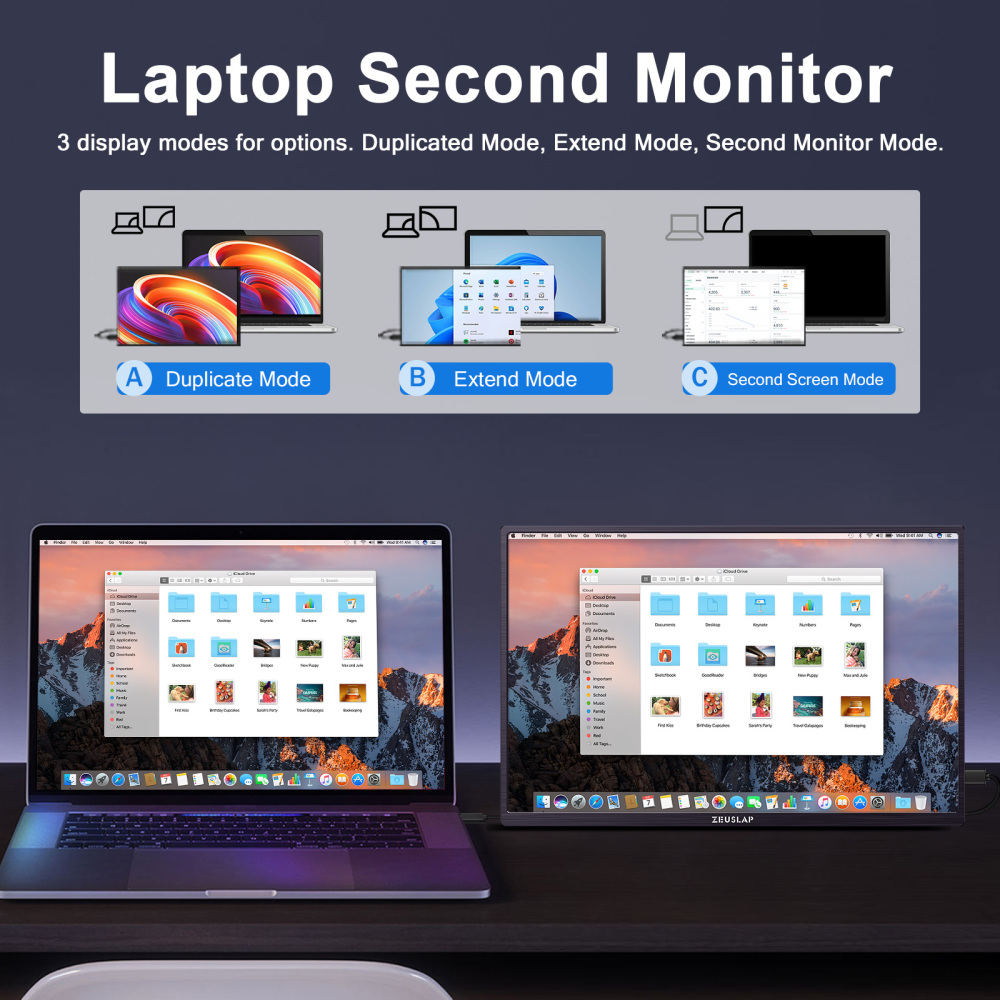 ZEUSLAP-P16ST 16" QHD 144Hz Touch Portable Monitor - 2560x1600P, 100% sRGB, Built-in Stand