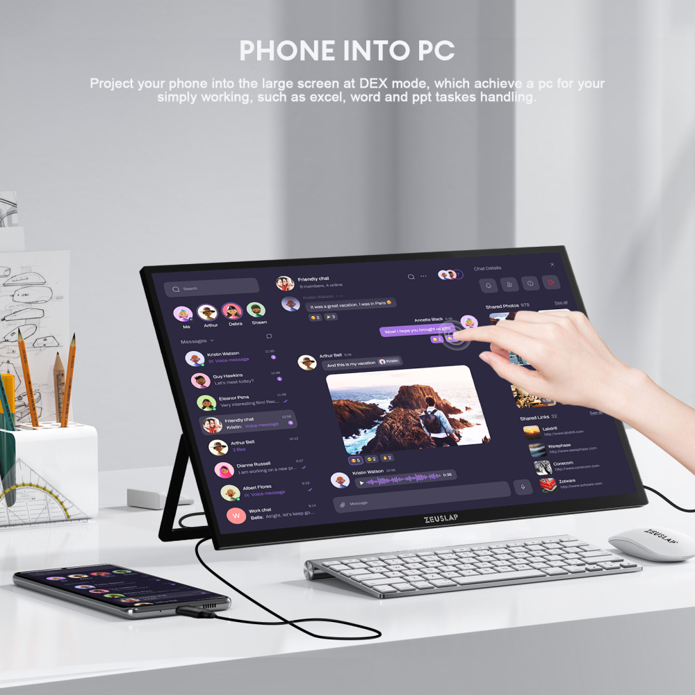 ZEUSLAP Z18T Pro 18.5"  FHD 100Hz Touch Monitor - 1920x1080P, MPP 2.0 Stylus Pen, Matte Anti-Glare Panel, 100% sRGB, Dual Thunderbolt Type C+HDMI, Back Stand & 30W Charger