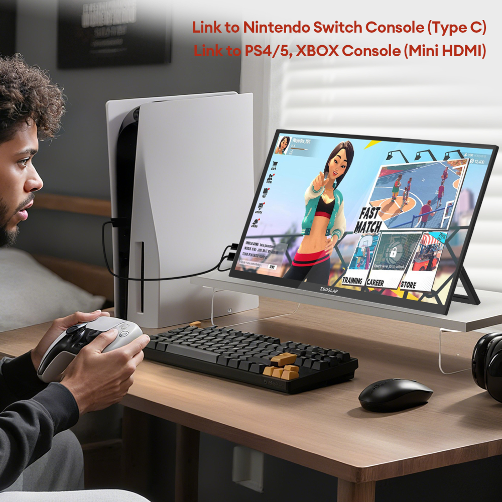 ZEUSLAP-Z18T 18.5" 100Hz Touch Portable Monitor - 1080P FHD 100% sRGB, 10-Point Touch, Dual Thunderbolt+HDMI, Adjustable Stand & 30W Charger