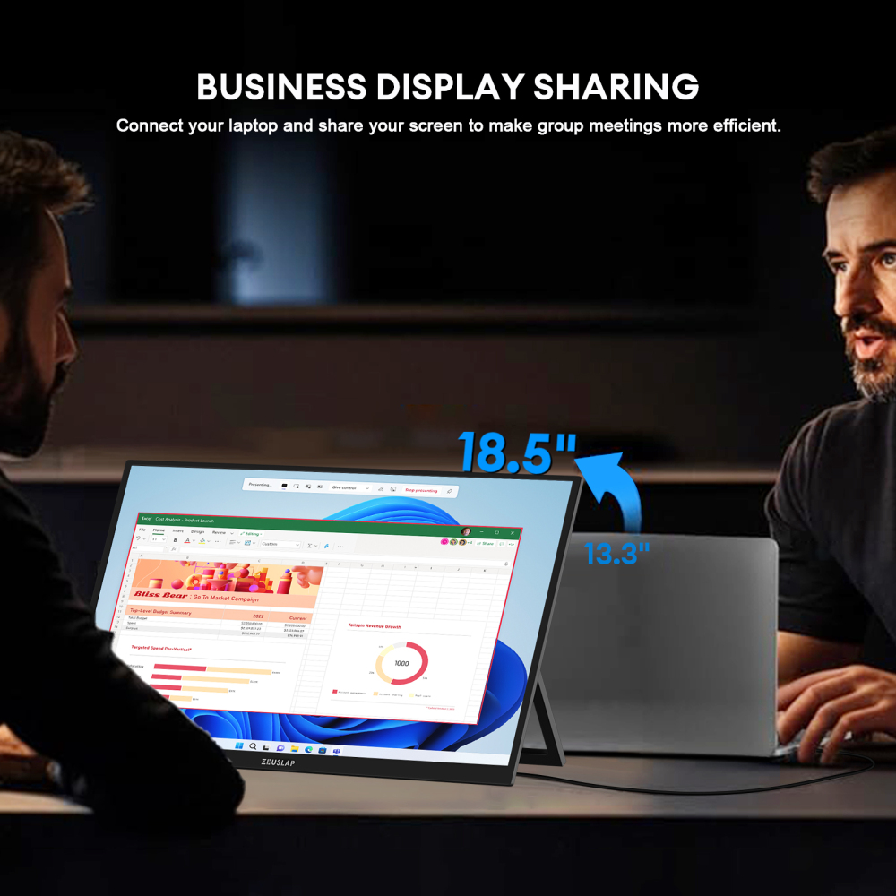 ZEUSLAP Z18T Pro 18.5"  FHD 100Hz Touch Monitor - 1920x1080P, MPP 2.0 Stylus Pen, Matte Anti-Glare Panel, 100% sRGB, Dual Thunderbolt Type C+HDMI, Back Stand & 30W Charger