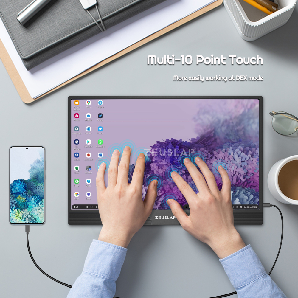 ZEUSLAP Z15ST 15.6" Portable Touchscreen Monitor | 1080P 10-Point Touch | USB-C & Mini HDMI | Built-in Speakers, Ultra-Thin, for Laptop, PC, Phone, Nintendo Switch