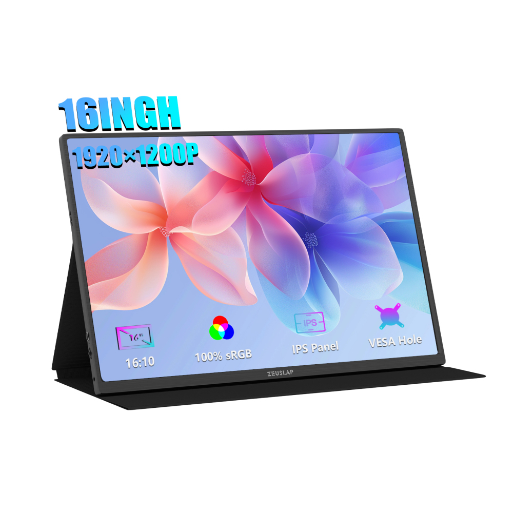 ZEUSLAP-P16T 16" FHD 60Hz Touch Portable Monitor - 1920x1080P IPS Panel, 100% sRGB, Built-in VESA Holes