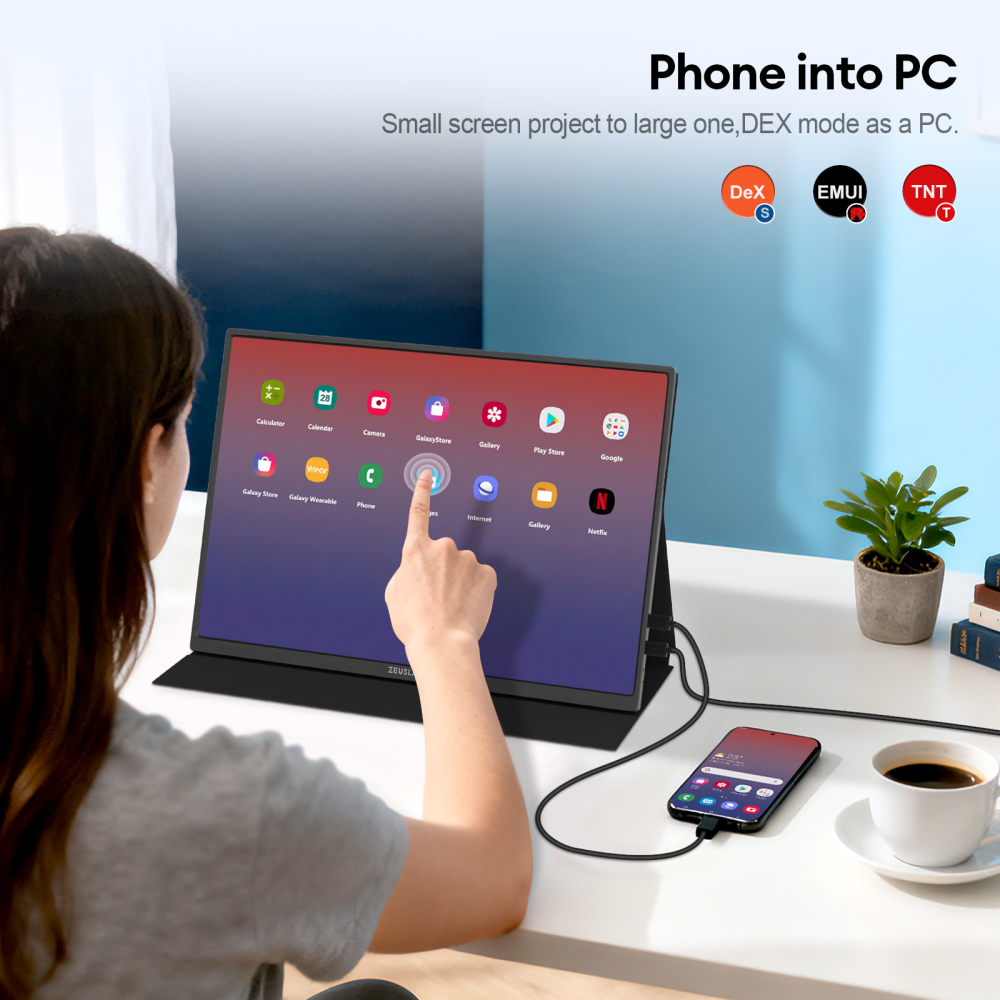 ZEUSLAP-P16T 16" FHD 60Hz Touch Portable Monitor - 1920x1080P IPS Panel, 100% sRGB, Built-in VESA Holes