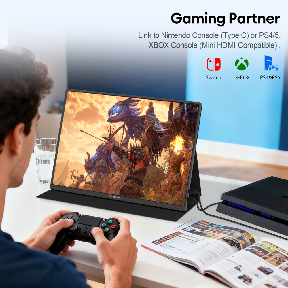 ZEUSLAP-P16T 16" FHD 60Hz Touch Portable Monitor - 1920x1080P IPS Panel, 100% sRGB, Built-in VESA Holes