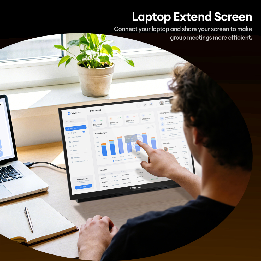ZEUSLAP HM16 Plus 16" USB-C Touchscreen Portable Monitor with Hub, 100% sRGB IPS 400nits Panel, Built-in USB 3.0, Card Reader & Ethernet, Multi-Touch for Laptop/Phone Productivity & Entertainment