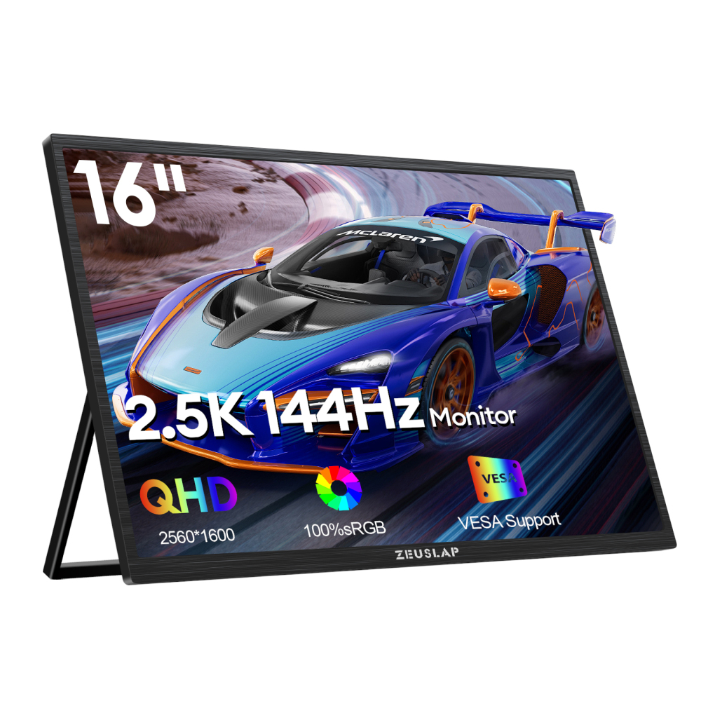 ZEUSLAP-Z16S 16" QHD 144Hz Portable Monitor - 2560x1600P, 100% sRGB,Travel Gaming Display for Laptop Switch PS4 PS5 Xbox