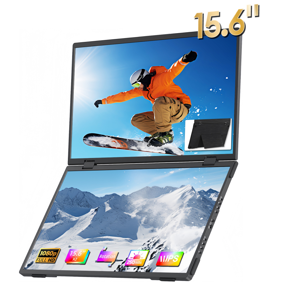 ZEUSLAP ZB15 15.6-inch Upper and Lower Dual-Screen Portable Monitor | 1920×1080 FHD | Ultra-Light Design | Thunderbolt Type-C Laptop Compatible | Driver-Free Setup