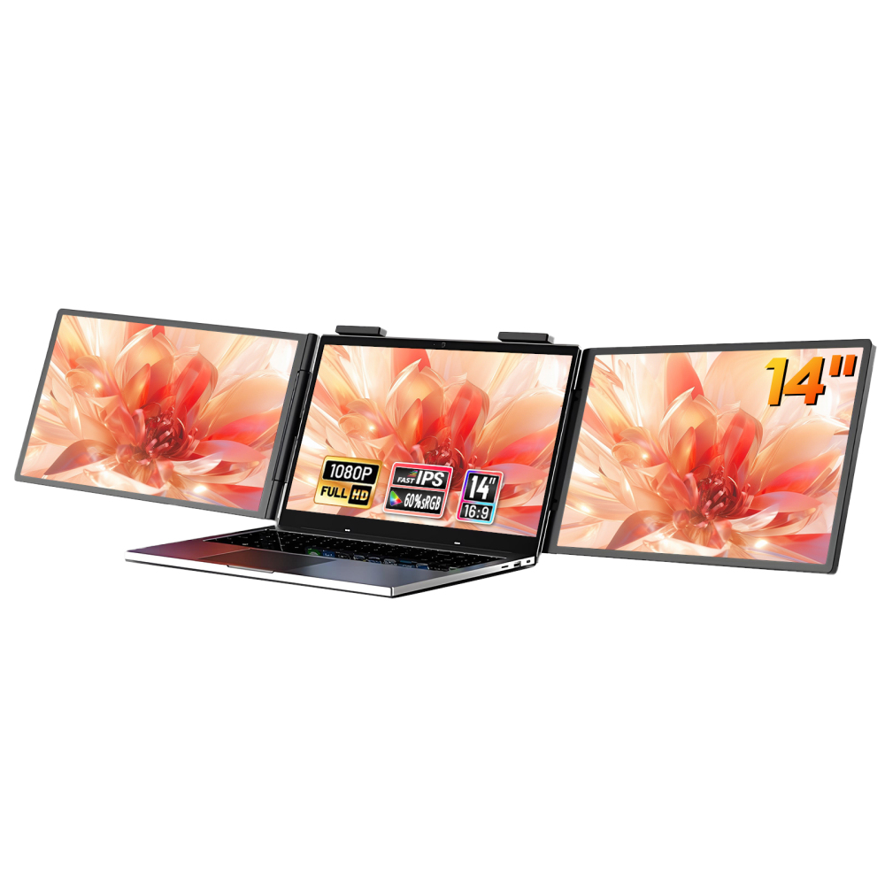 ZEUSLAP ZB14 14-inch Left and Right Dual Foldable Monitor | FHD 1920x1080 | 100% sRGB | Ultra-Slim Design | USB-C Power Delivery