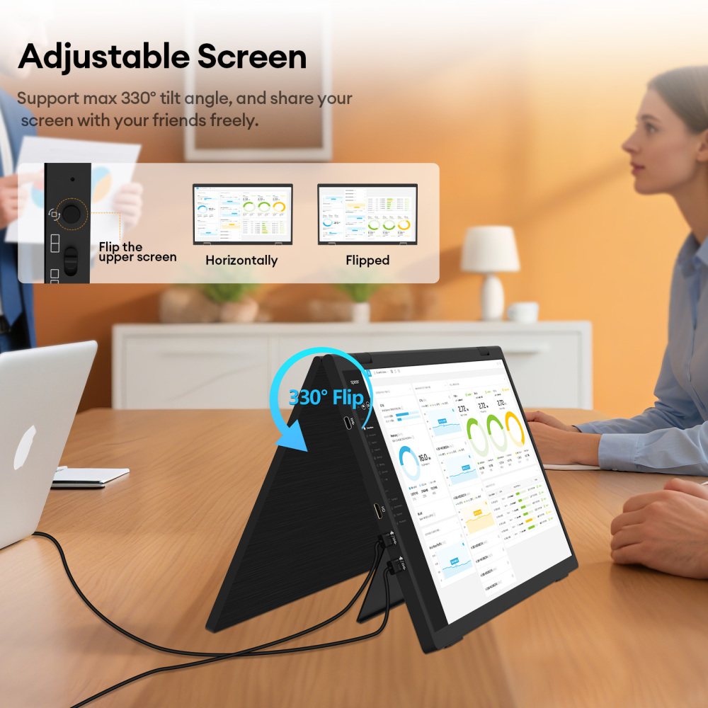 ZEUSLAP ZB15 15.6-inch Upper and Lower Dual-Screen Portable Monitor | 1920×1080 FHD | Ultra-Light Design | Thunderbolt Type-C Laptop Compatible | Driver-Free Setup