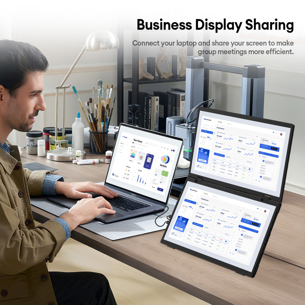 ZEUSLAP ZB15 15.6-inch Upper and Lower Dual-Screen Portable Monitor | 1920×1080 FHD | Ultra-Light Design | Thunderbolt Type-C Laptop Compatible | Driver-Free Setup