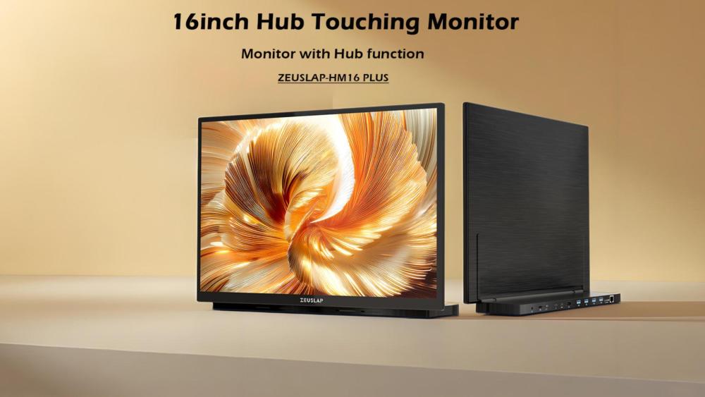 ZEUSLAP HM16 Plus 16" USB-C Touchscreen Portable Monitor with Hub, 100% sRGB IPS 400nits Panel, Built-in USB 3.0, Card Reader & Ethernet, Multi-Touch for Laptop/Phone Productivity & Entertainment