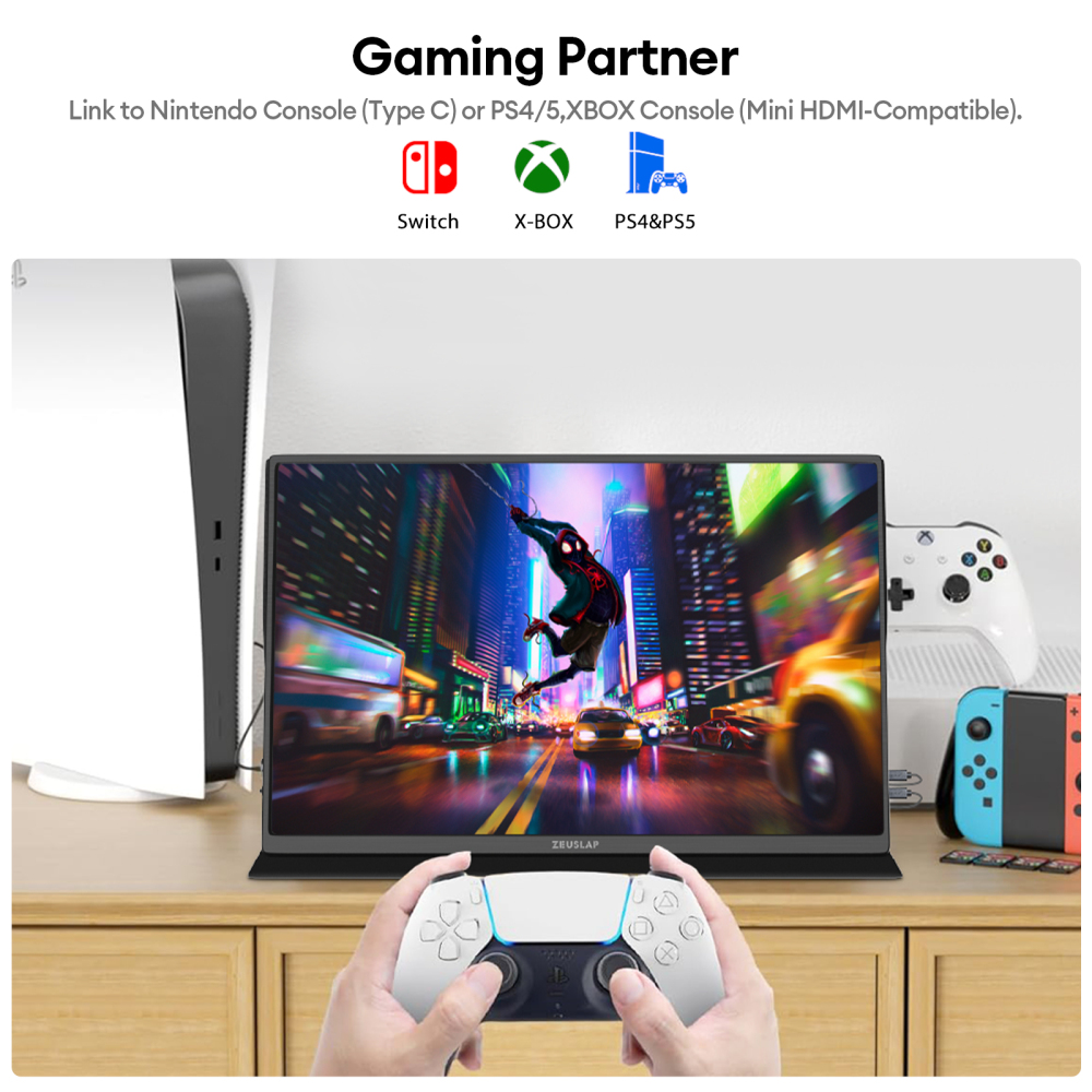 ZEUSLAP-P25K 16" QHD 60Hz Portable Monitor - 2560x1600P, 100% sRGB, 500Nits, Travel Gaming Display for Laptop Switch PS4 PS5 Xbox