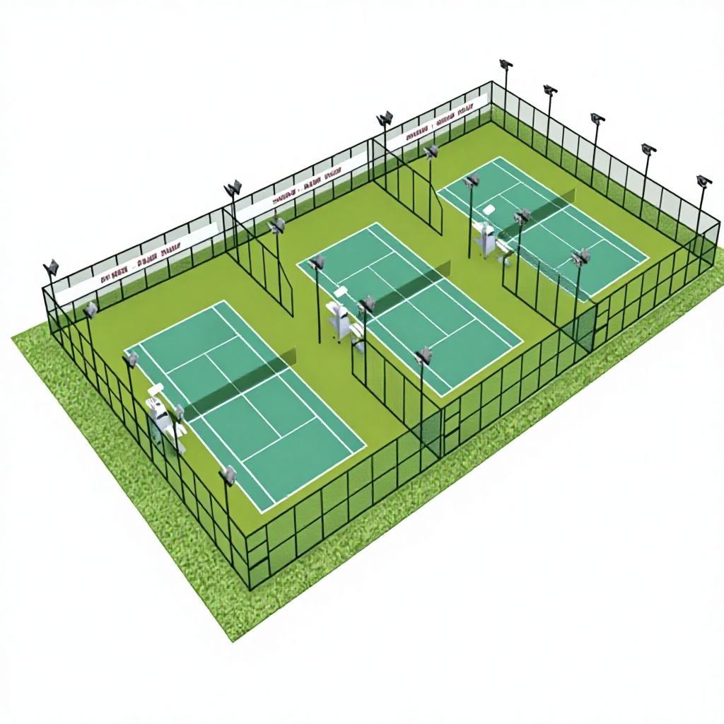 China Manufacturer's Steel Panoramic Padel Court with Green Tempered Glass Windows Frame Tennis Court Equipment