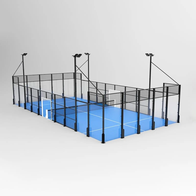 China Manufacturer's Steel Panoramic Padel Court with Green Tempered Glass Windows Frame Tennis Court Equipment