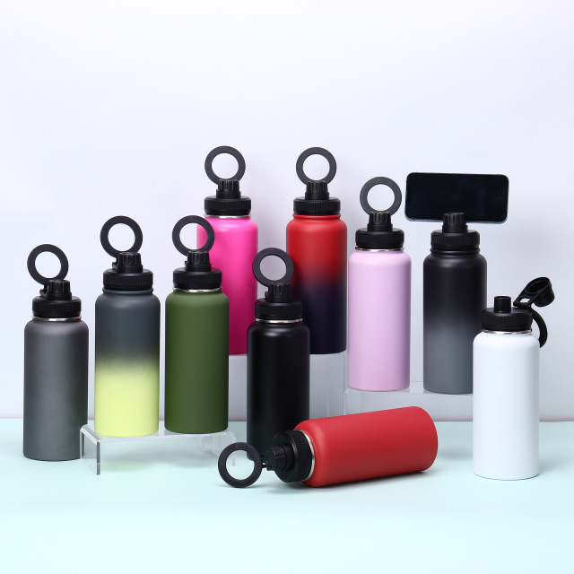 Bulk 32oz Double-Walled Stainless Steel Water Bottles with Patented Magnetic Phone Holder Lid, Custom Gradient Colors, Low MOQ 100 for Corporate Gifts