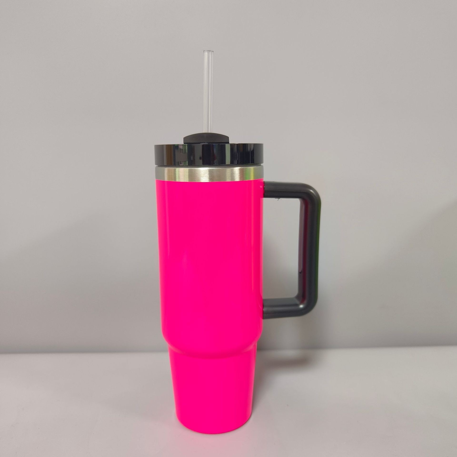 Bulk 30oz Double-Wall Stainless Steel Tumbler – Neon Fluorescent Coating, Handle & Straw Lid