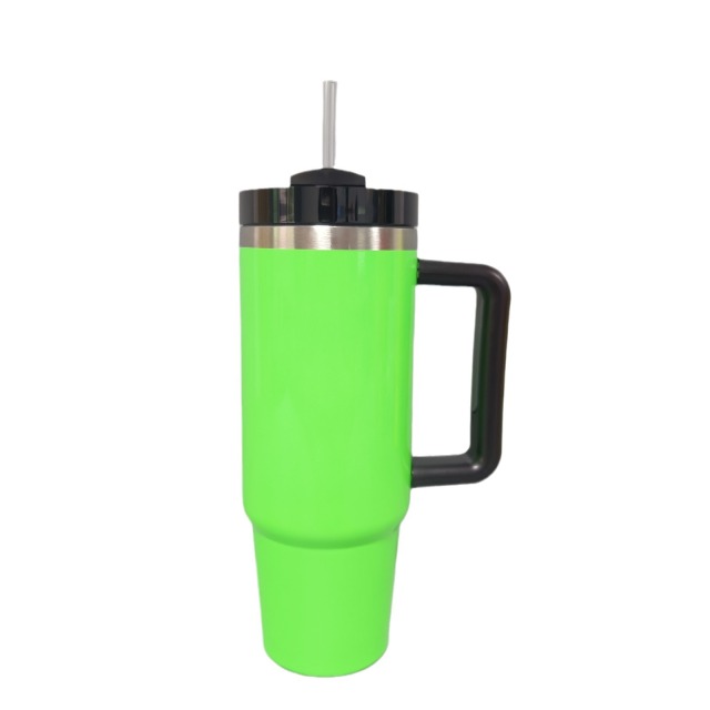 Bulk 30oz Double-Wall Stainless Steel Tumbler – Neon Fluorescent Coating, Handle & Straw Lid