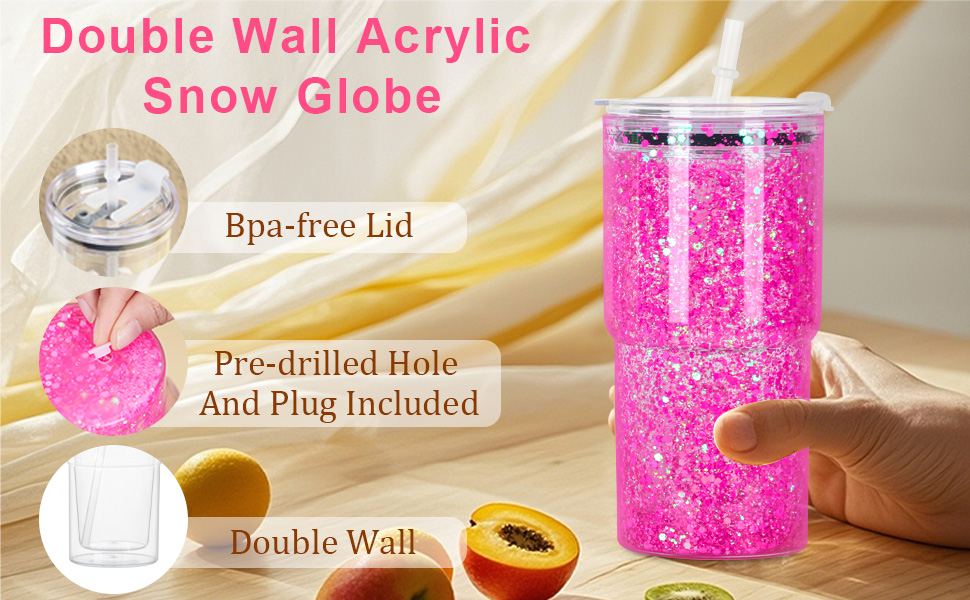 20oz DIY Snowglobe Tumbler with Dual-Drinking Lid & Pre-Drilled Base Hole | B2B Double-Wall Plastic Custom Drinkware