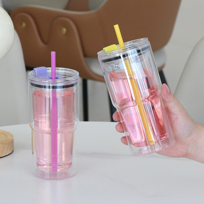 20oz DIY Snowglobe Tumbler with Dual-Drinking Lid & Pre-Drilled Base Hole | B2B Double-Wall Plastic Custom Drinkware