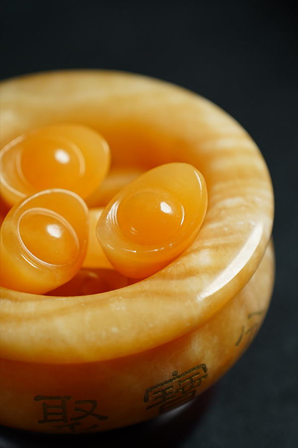 Fortune Attracting Yellow Jade Treasure Basin for Wealth and Prosperity