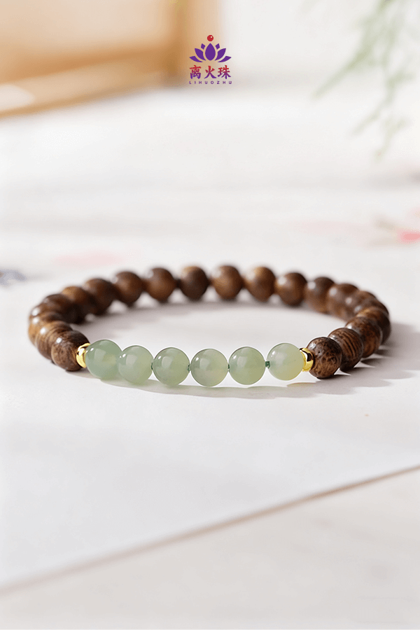 African Green Jade New Chinese Style Agarwood Healing Bracelet