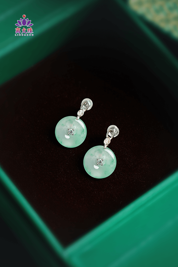 Wealthy African Green Jade Round Earrings