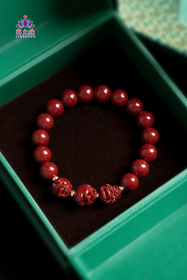 Lucky Triple-Zodiac Guardian Purple-Gold Cinnabar Bracelets