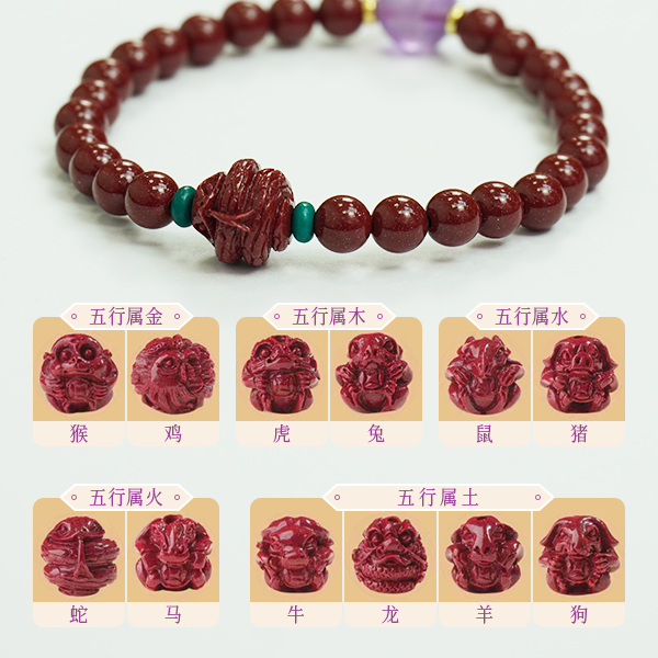 Purple Gold Sand Chinese Zodiac Animal Five Elements Bracelet