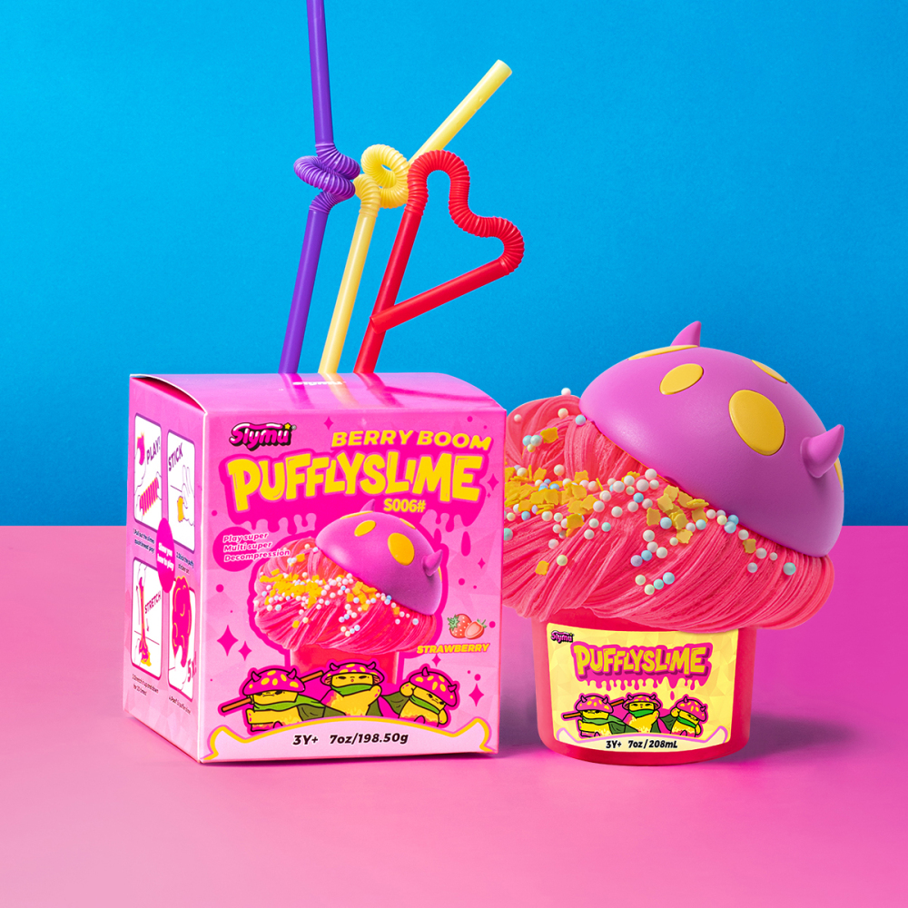 Slymu PufflySlime berry bomb ,5X Expandable Puffly foam slime,Free MOGU Toy, Non-Sticky & Safe for Kids