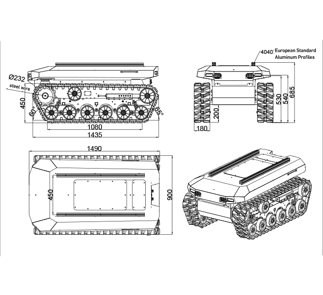 GT-01, All-terrain Multi-functional Heavy-duty Tracked Robot Chassis, Load Capacity of 300 kg , Supports ROS Development, Standard CAN Communication Protocol, Can be used for Outdoor RTK Navigation and Laser Navigation.