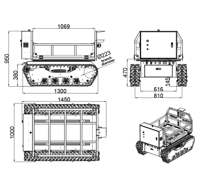 GT-U300, an Outdoor Tracked Heavy-duty Follow-up Transport Mobile Robot, can be Controlled by Handheld Tag Following, Supports Ultrasonic Radar Obstacle Avoidance Function, IP54 Waterproof Desig, and is Widely used in Outdoor Agricultural Transportation.