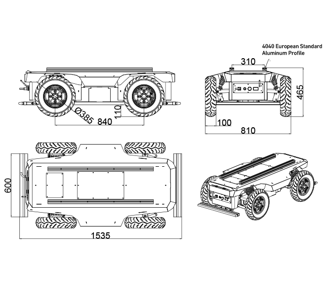 MT-04 Pro，Front Steering Ackermann Robot Chassis,Double Wishbone Suspension Shock Absorption,Supports ROS1 Development,Standard CAN Communication Protocol, Load Capacity of 200 kg