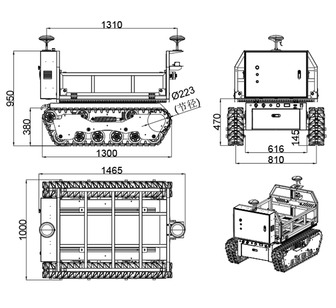 GT-R300, Outdoor Heavy-duty Transport RTK Navigation Robot, Centimeter-Level Positioning, Dual-Wheel Independent Drive Differential Track, Ultrasonic Radar Obstacle Avoidance, IP54 Rainproof Design, Commonly Used for Outdoor Agricultural Transportation.