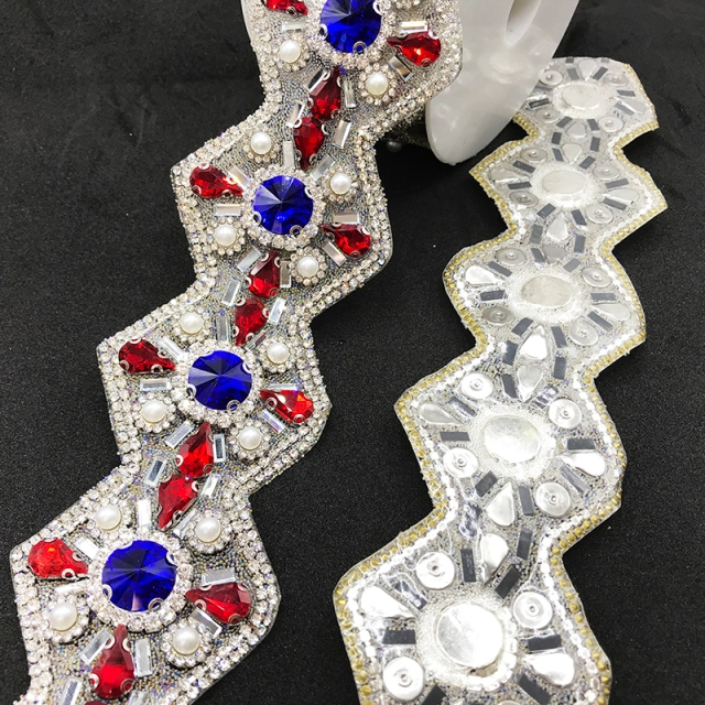 Red Round Square Pearl Beaded Rhinestone Iron On Trim Manufacturer