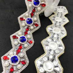 Red Round Square Pearl Beaded Rhinestone Iron On Trim Manufacturer