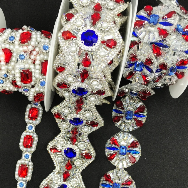Red Round Square Pearl Beaded Rhinestone Iron On Trim Manufacturer