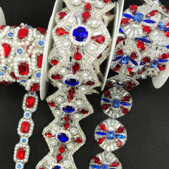 Red Round Square Pearl Beaded Rhinestone Iron On Trim Manufacturer