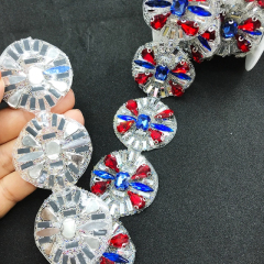 Red Round Square Pearl Beaded Rhinestone Iron On Trim Manufacturer