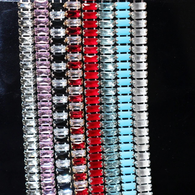 3*7mm Sparkly Baguette Zircon Rhinestone Chain Custom
