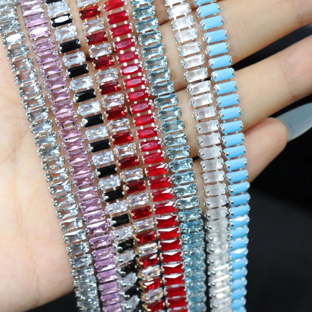3*7mm Sparkly Baguette Zircon Rhinestone Chain Custom