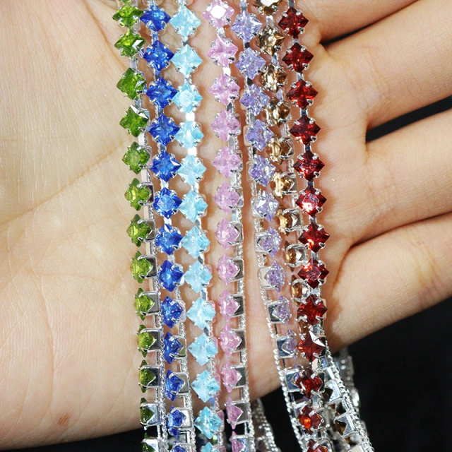 4*4mm Luxury Zircon Rhinestone Chain Roll for Making Necklace Bracelet Exporter
