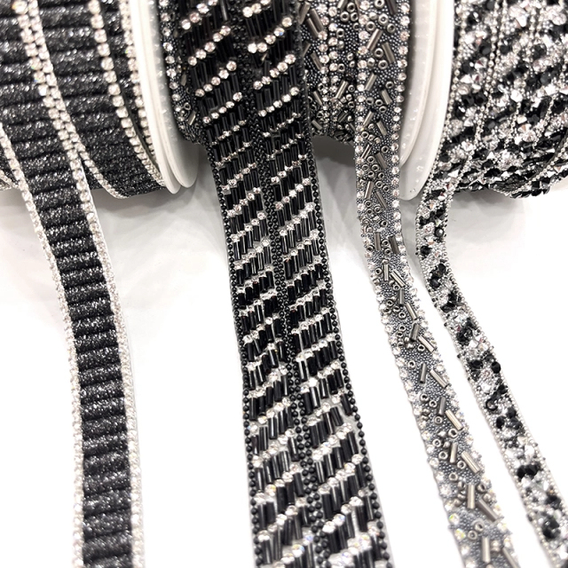 Black Beaded Crystal Chain Trim for Shoe Bag Decor Wholesale