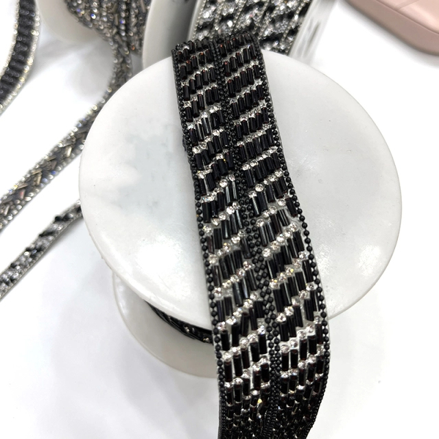 Black Beaded Crystal Chain Trim for Shoe Bag Decor Wholesale