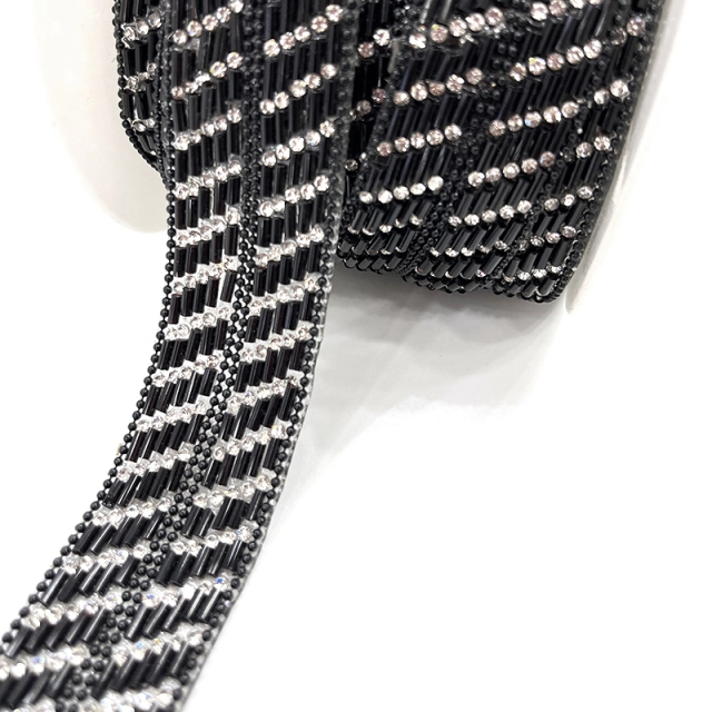 Black Beaded Crystal Chain Trim for Shoe Bag Decor Wholesale