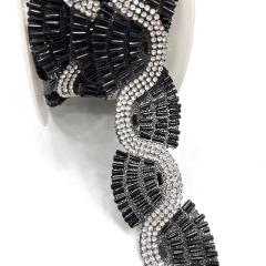 Black Beaded Rhinestone Applique Trimming By The Yard Exporter