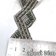 Black Beaded Rhinestone Applique Trimming By The Yard Exporter